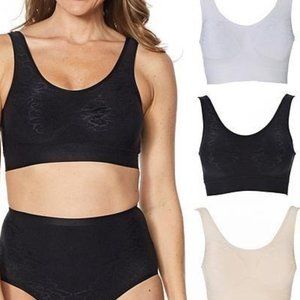RHONDA SHEAR 3PK JACQUARD AHH BRA WHITE/BLACK/NUDE SIZE SMALL
